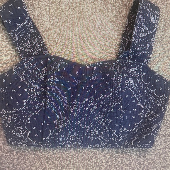 Madewell Tops - Madewell Navy Paisley Smocked Crop Top